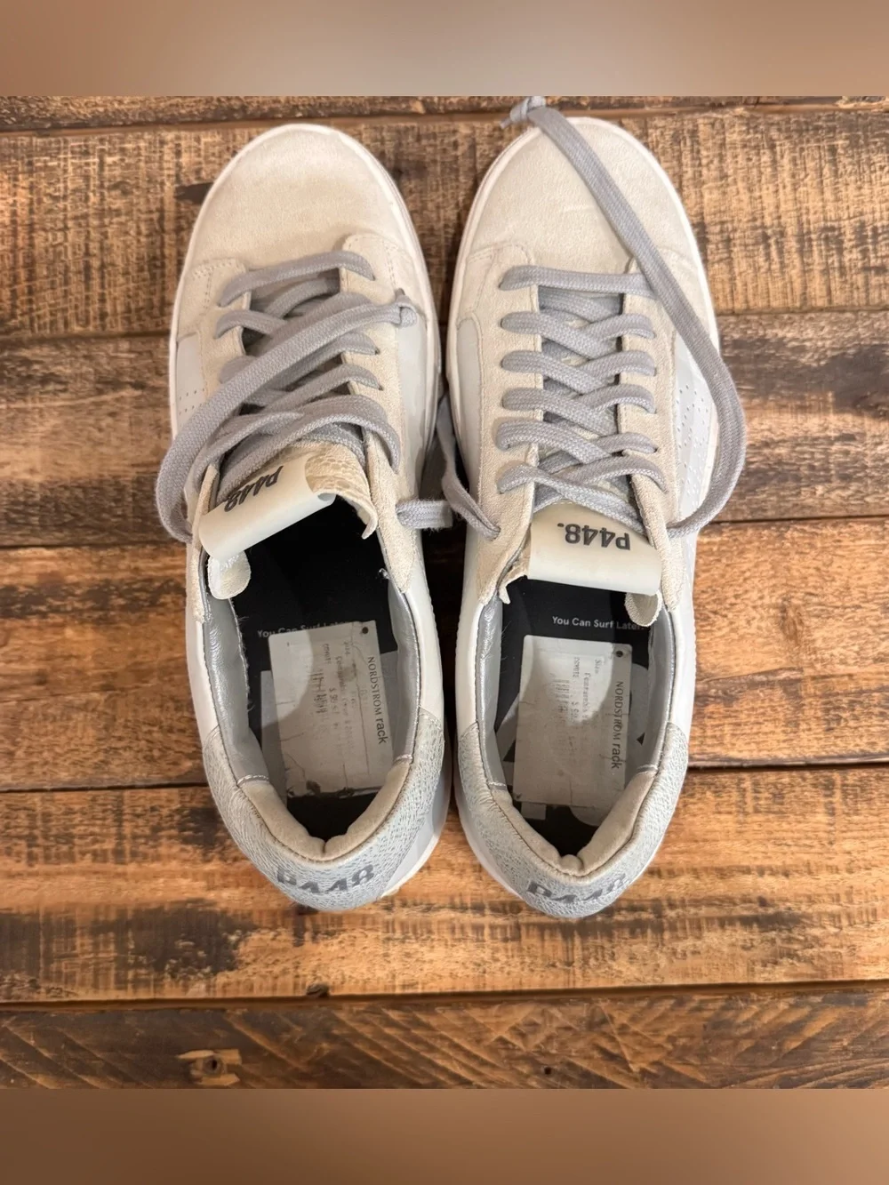 P448 Cream and Light Gray Low-Top Platform Sneakers